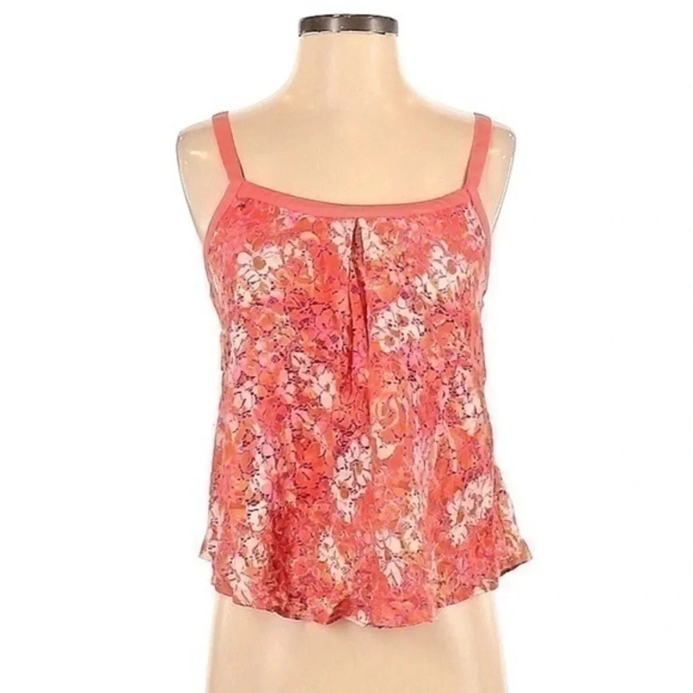 Guess Y2K Peach Orange Floral Criss Cross Open Back Top Blouse Size XS
